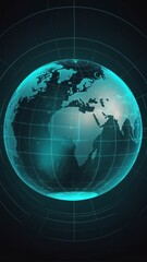 Poster - teal hologram earth globe projection grid technology abstract background with copy space