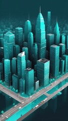 Poster - teal theme smart city layout concept technology abstract background with copy space
