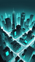 Poster - teal theme smart city layout concept technology abstract background with copy space
