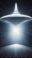 Aufkleber - white hologram space ship projection grid technology abstract background with copy space