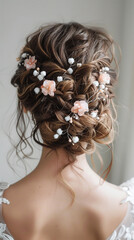 Canvas Print - Elegant Bridal Hairstyle Creation with Floral Decorations  