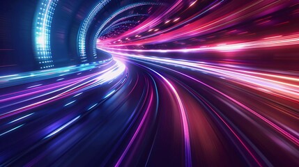 Wall Mural - Modern abstract high speed light effect. Technology futuristic dynamic motion. Glow of bright lines of transport vehicle driving on road highway. Vector illustration which is very good