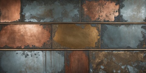 Wall Mural - Textured panels showcase an Asian art nouveau aesthetic with diverse color palettes and intricate designs