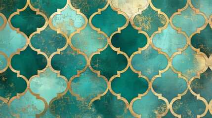 Wall Mural - Illustration of abstract turquoise gold mosaic tile wall texture