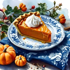 Canvas Print - Plate with piece of fresh delicious homemade pumpkin   pie 