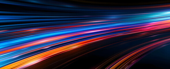 Sticker - Abstract illustration depicting high-speed light trails in 3D, creating a dynamic and futuristic backdrop. The red and blue light motion trails convey a sense of fast movement and modern technology.