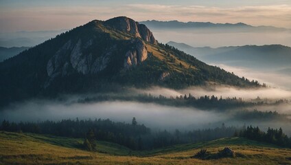 Poster - Mountain view with misty atmosphere