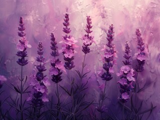 Wall Mural - Purple Lavender Flowers in Field, Pink and White Abstract Background