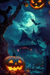 Wall Mural - Haunted Halloween Night