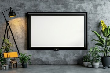 Poster - Background mockup of a flat white television mounted on a wall with an LCD screen