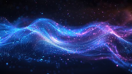 Poster - Abstract Blue and Pink Wave with Glowing Particles