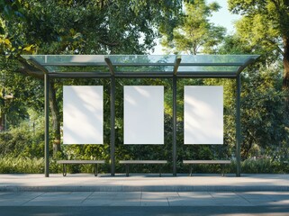 Poster - This is a mockup of a bus station with three empty spaces. It was rendered in 3D using a realistic style