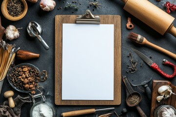 Poster - This menu mockup has knife and fork on a concrete background with space for your text