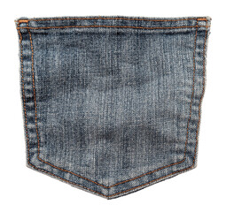 Poster - Piece of torn denim on a white background. Denim texture. Pocket