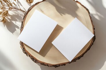 Poster - Two white visit cards mockup with organic elements. White business card mockup front and back with natural colors. Branding concept, insert your logo here.