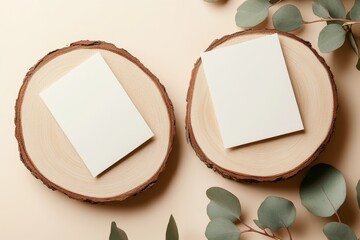 Poster - two blank business cards mockups on a trunk with natural colors. branding concept, insert your logo 
