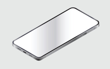 Aufkleber - Isometric mobile phone laying down showing blank screen. Vector illustration on light grey background