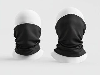 A mockup of a gaiter on the face. On a mannequin with a white face.