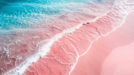 Wall Mural - Aerial View of Pastel Pink Sand Beach and Turquoise Sea