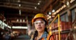 © .shock - Portrait of a Young Female Engineer in Protective Gear Working on Construction Site.Generated image