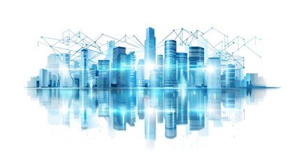 Poster - Futuristic Cityscape with Network Connections