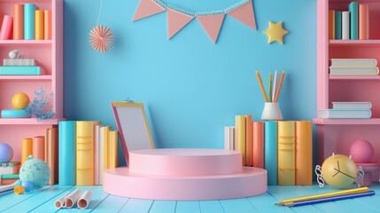 Wall Mural - A colorful and playful scene of a room with a pink floor and pink walls