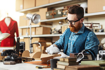 Seller packing items for shipping