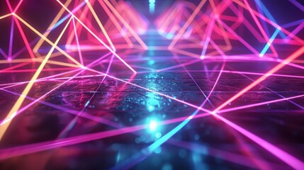 Poster - A neon light display with a blue and pink background