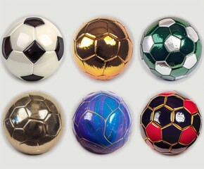 collection of the soccer balls one by one on a white background