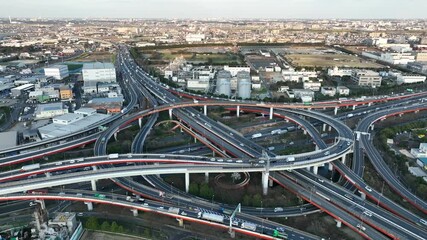 Poster - 高速道路のジャンクション　ドローン空撮