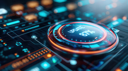 Digital software upgrade, holographic notification, advanced tech update, futuristic interface