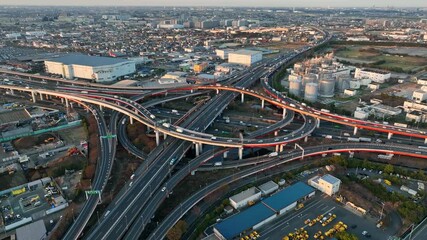 Poster - 高速道路のジャンクション　ドローン空撮