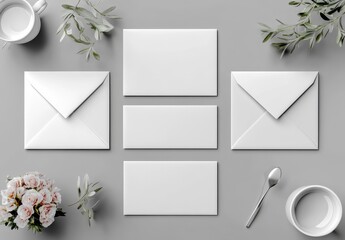 Poster - Mock-up of white stationery on gray background for branding identity presentations and portfolios.