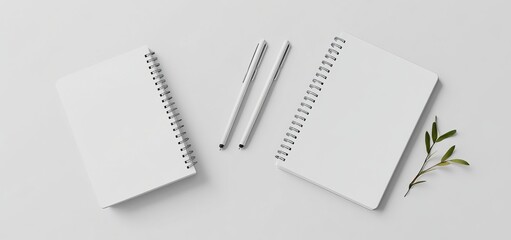 Poster - A photorealistic mockup of a blank notebook on a light grey background.
