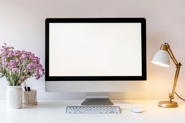 Aufkleber - An isolated computer screen mockup in a modern workplace. 3D illustration.