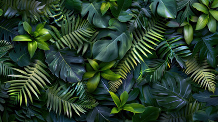 Aufkleber - A lush green forest with many different types of plants and trees. Concept of abundance and growth, as well as a feeling of being surrounded by nature