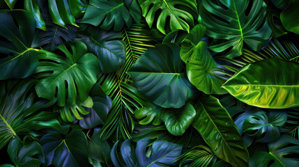 Aufkleber - A lush green jungle with many different types of leaves