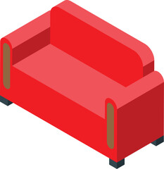 Sticker - Red sofa isometric composition with isolated image of stylish comfortable furniture for living room on blank background