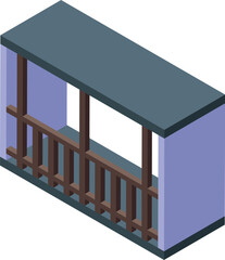 Poster - 3d isometric icon of a modern balcony with wooden railing