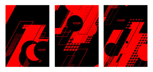 set of cover with abstract red background with geometric shape