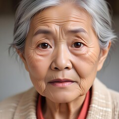 Elderly confused Asian woman with a bewildered look