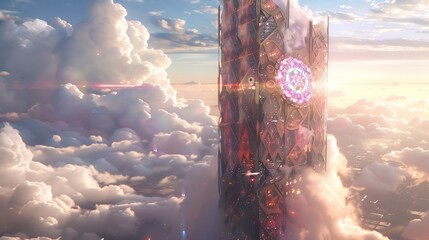 Wall Mural - Futuristic Cityscape with Towering Structure