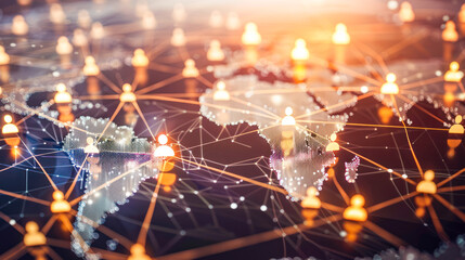 Poster - Global network connection illustration. Creative blend of human elements and world map, digital technology for professional networking, global business, communication, internet, globalization