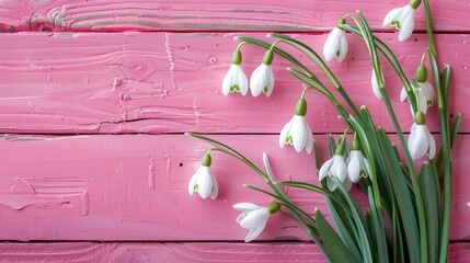 Poster - Snowdrops Enhance Pink Wood Background