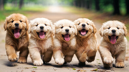 Wall Mural - golden retriever puppies created with Generative AI technology