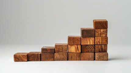 Poster - High-resolution photo of wooden blocks arranged to form a business chart, wooden blocks business, visualizing growth and strategy