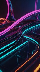 Canvas Print - Neon-lit 3D render, abstract colorful background, glowing curves, simple wallpaper design