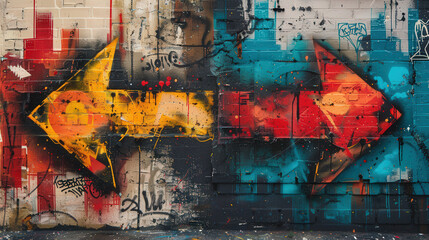 Left and right arrows with artistic graffiti style, urban art 