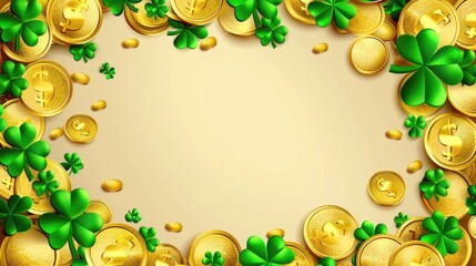 Poster - background with clover and gold coin