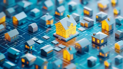 Poster - Isometric 3D housing city dynamics and streets